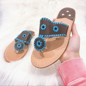 NEW Jack Rogers Flat Leather Sandal brown + teal